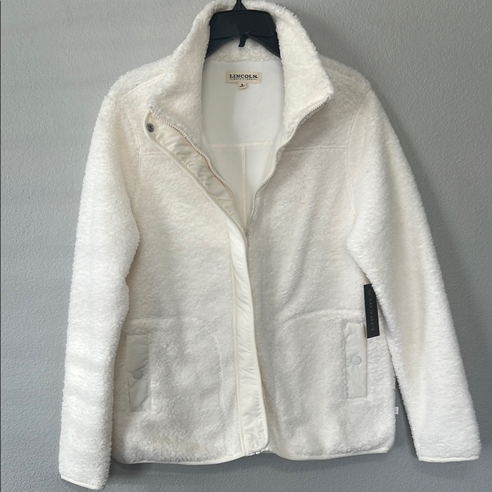 Lincoln Outfitters White Fleece Jacket for Women Fuzzy Long Sleeve Winter